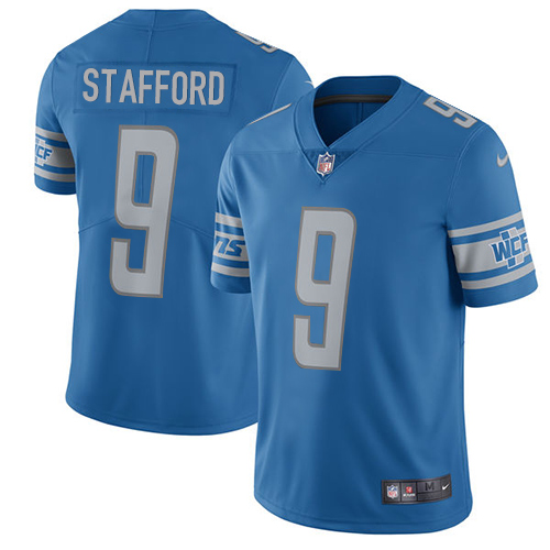 Nike Lions #9 Matthew Stafford Blue Team Color Men's Stitched NFL Vapor Untouchable Limited Jersey - Click Image to Close